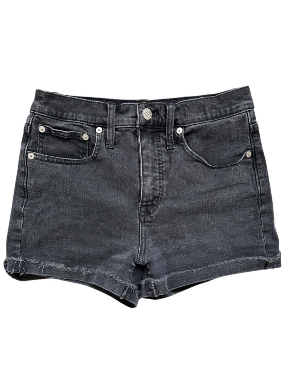 Madewell Faded Dark Black Gray High Rise Zipper Fly Denim Shorts Size 24